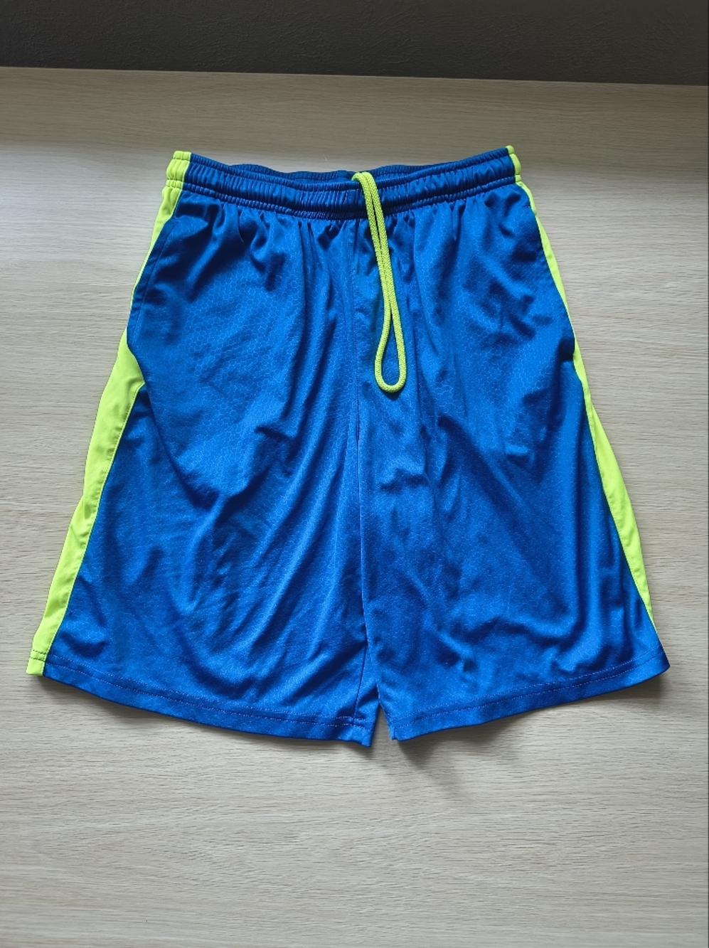 bcg Blue and Neon Green Boys Athletic Shorts Colorful Pop Fire Hype